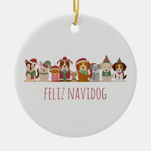 Weihnachtshunde Feliz Navidog Keramik Ornament (Vorne)