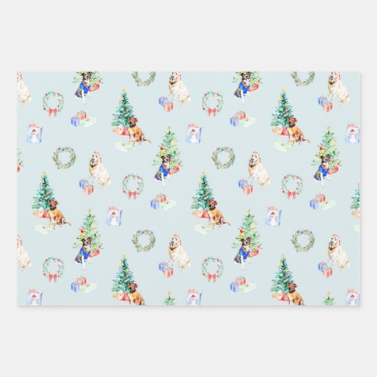 Weihnachtshunde Geschenkpapier Set (Vorderseite)