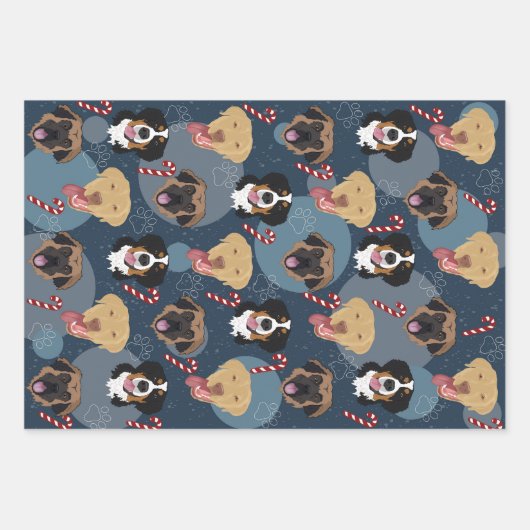 Weihnachtshunde Geschenkpapier Set (Vorderseite)