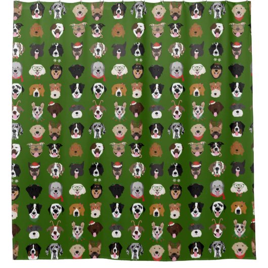 Weihnachtshunde-Gesichtsmuster Duschvorhang (Vorderseite)