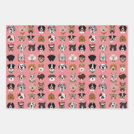 Weihnachtshunde-Gesichtsmuster Geschenkpapier Set