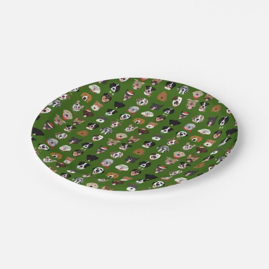 Weihnachtshunde-Gesichtsmuster Pappteller (Schrägansicht)