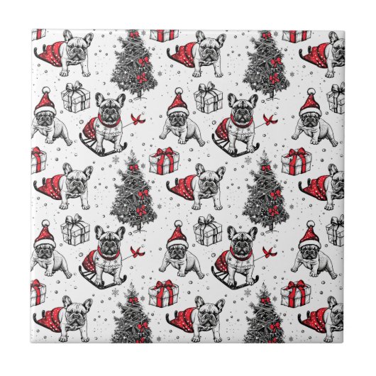 Weihnachtshunde im Kunstbuchstil Fliese (Vorderseite)