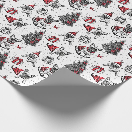 Weihnachtshunde im Kunstbuchstil Geschenkpapier (Ecke)