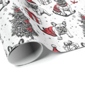 Weihnachtshunde im Kunstbuchstil Geschenkpapier (Rolleneckpunkt)