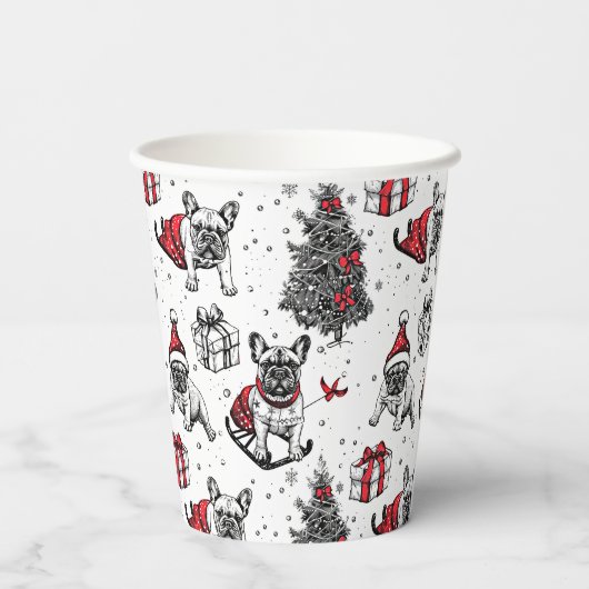 Weihnachtshunde im Kunstbuchstil Pappbecher (Rückseite)