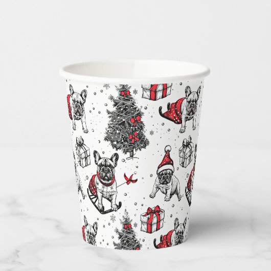 Weihnachtshunde im Kunstbuchstil Pappbecher (Links)