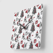 Weihnachtshunde im Kunstbuchstil Quadratische Wanduhr (Winkel)