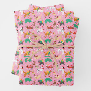 Weihnachtshunde im Outfits Muster Geschenkpapier Set
