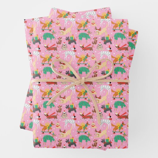 Weihnachtshunde im Outfits Muster Geschenkpapier Set (Beispiel)
