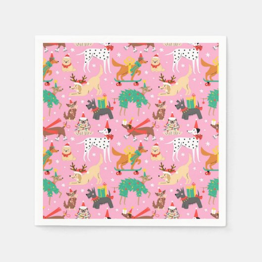 Weihnachtshunde im Outfits Muster Serviette (Vorderseite)