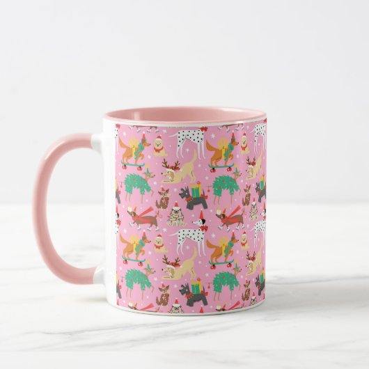 Weihnachtshunde im Outfits Muster Tasse (Links)