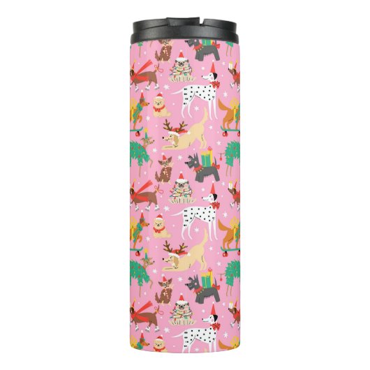 Weihnachtshunde im Outfits Muster Thermosbecher (Rückseite)