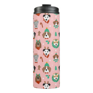 Weihnachtshunde im Weihnachtsaccessoires Muster Thermosbecher