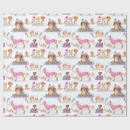 Weihnachtshunde in Aquarellen Geschenkpapier (Flach)