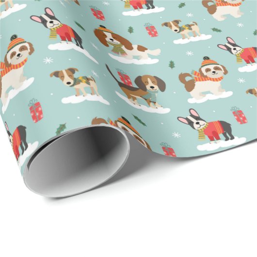 Weihnachtshunde in Cosy Scarves Muster Geschenkpapier (Rolleneckpunkt)