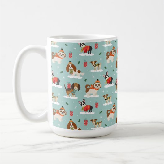 Weihnachtshunde in Cosy Scarves Muster Kaffeetasse (Links)