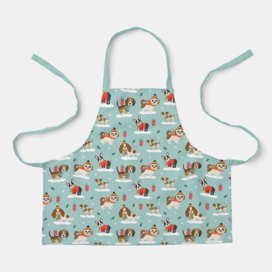 Weihnachtshunde in Cosy Scarves Muster Schürze (Vorderseite)