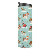 Weihnachtshunde in Cosy Scarves Muster Thermosbecher (Nach rechts gedreht)
