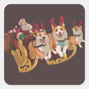 Weihnachtshunde in der Ehe mit dem Weihnachtsmann Quadratischer Aufkleber