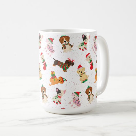 Weihnachtshunde in Hüten und Pullover Kaffeetasse (VorderseiteRechts)