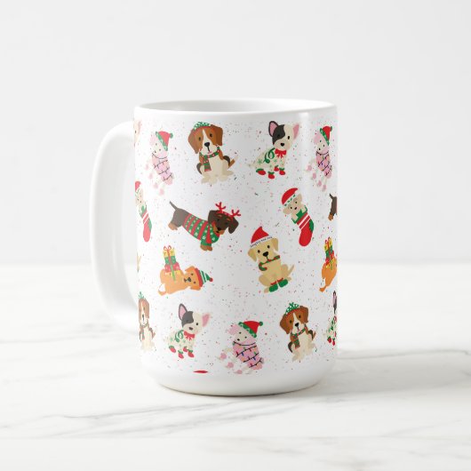 Weihnachtshunde in Hüten und Pullover Kaffeetasse (Vorderseite Links)