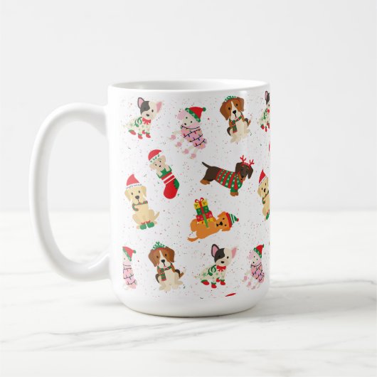 Weihnachtshunde in Hüten und Pullover Kaffeetasse (Links)