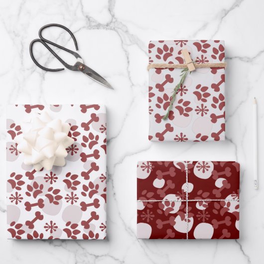 Weihnachtshunde Katze Knochen Schneeflocken Muster Geschenkpapier Set (Vorderseite)