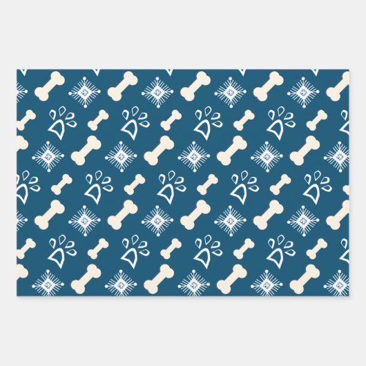 Weihnachtshunde Knochen-Schneeflocke Muster Geschenkpapier Set (Vorderseite 2)
