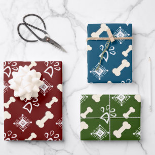 Weihnachtshunde Knochen-Schneeflocke Muster Geschenkpapier Set