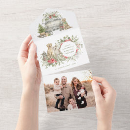 Weihnachtshunde mit Auto | Weihnachtskarte für das All In One Einladung