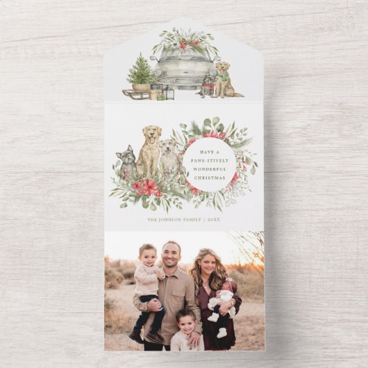 Weihnachtshunde mit Auto | Weihnachtskarte für das All In One Einladung (Innen Boden)