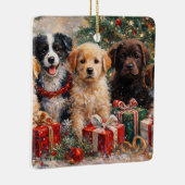 Weihnachtshunde mit Geschenken unter dem geschmück Keramikornament (Rechts)