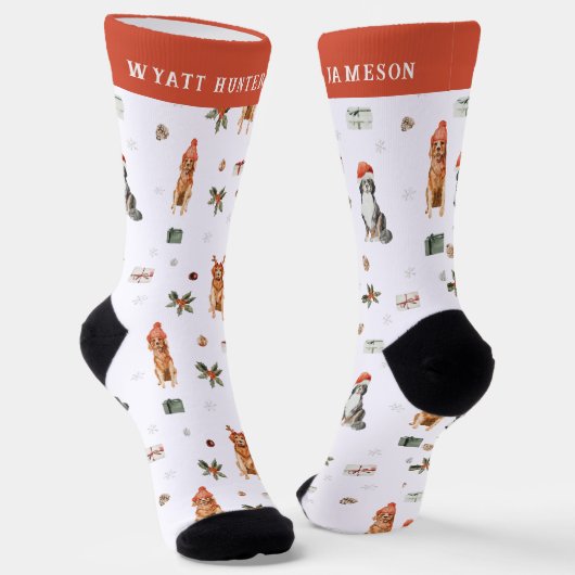 Weihnachtshunde Monogramm Feier Socken (Gewinkelt)