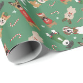 Weihnachtshunde Muster Red Green Geschenkpapier (Rolleneckpunkt)