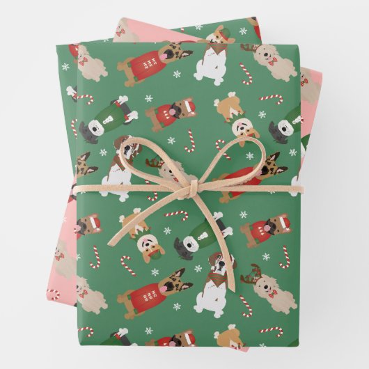 Weihnachtshunde Muster Red Green Geschenkpapier Set (Beispiel)