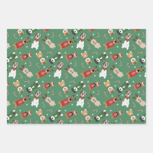 Weihnachtshunde Muster Red Green Geschenkpapier Set (Vorderseite)