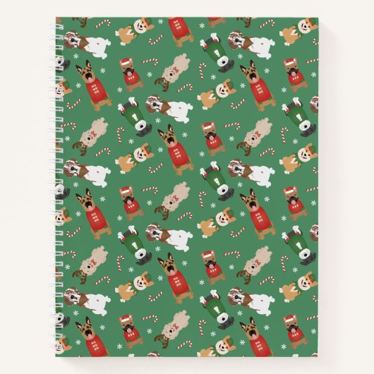 Weihnachtshunde Muster Red Green Notizblock (Vorderseite)