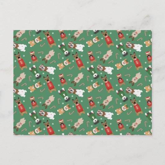 Weihnachtshunde Muster Red Green Postkarte (Vorderseite)