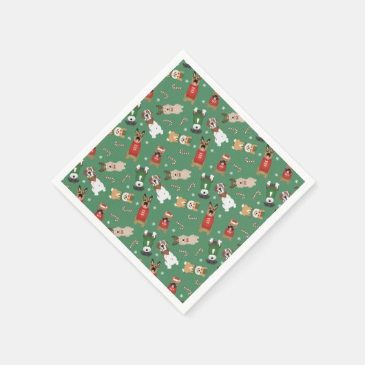 Weihnachtshunde Muster Red Green Serviette (Ecke)