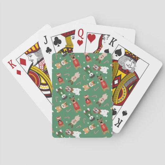 Weihnachtshunde Muster Red Green Spielkarten (Rückseite)