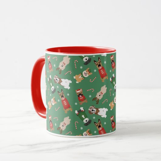Weihnachtshunde Muster Red Green Tasse (Vorderseite Links)