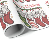 Weihnachtshunde Niedliche Welpen in Strümpfen Retr Geschenkpapier (Rolleneckpunkt)