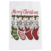 Weihnachtshunde Niedliche Welpen in Strümpfen Retr Mittlere Geschenktüte (Vorderseite)