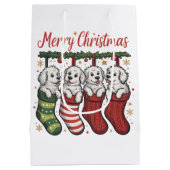Weihnachtshunde Niedliche Welpen in Strümpfen Retr Mittlere Geschenktüte (Rückseite)