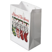 Weihnachtshunde Niedliche Welpen in Strümpfen Retr Mittlere Geschenktüte (Rückseite Schrägansicht)