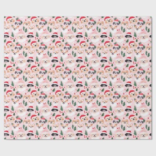 Weihnachtshunde Rosa Geschenkpapier (Flach)