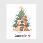 Weihnachtshunde Tree T - Shirt Niedlich Hunde Welp Aufkleber (Blatt)