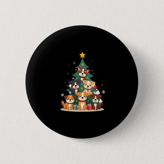 Weihnachtshunde Tree T - Shirt Niedlich Hunde Welp Button (Vorderseite)