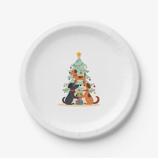 Weihnachtshunde Tree T - Shirt Niedlich Hunde Welp Pappteller (Vorderseite)